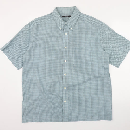 Marks and Spencer Mens Green Plaid Polyester  Button-Up Size L Collared Button
