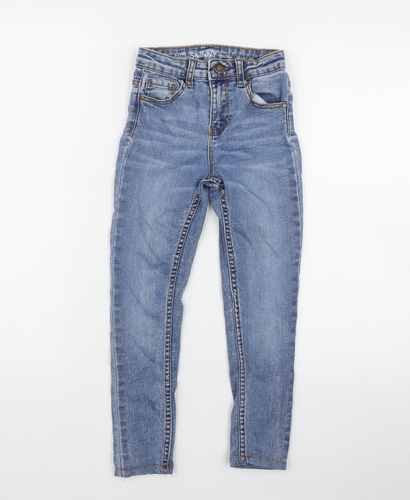Denim & Co. Girls Blue  Cotton Skinny Jeans Size 6-7 Years  Regular Button