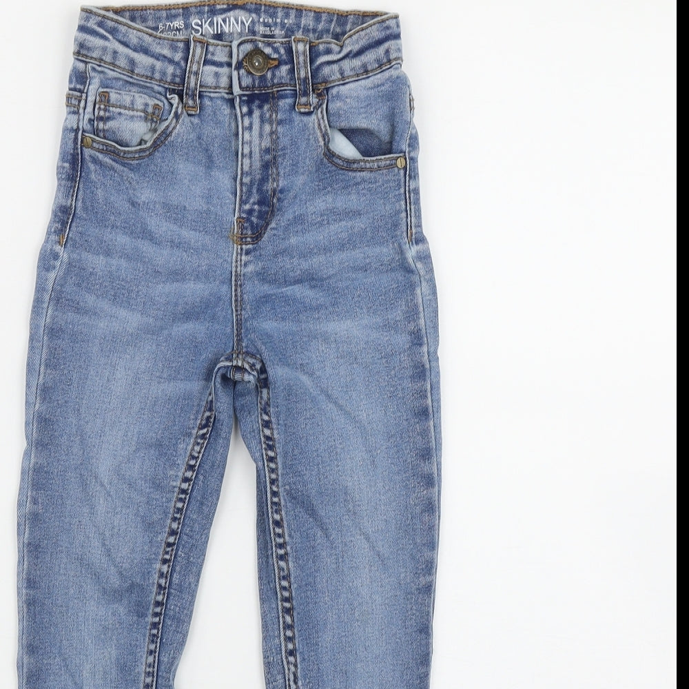 Denim & Co. Girls Blue  Cotton Skinny Jeans Size 6-7 Years  Regular Button