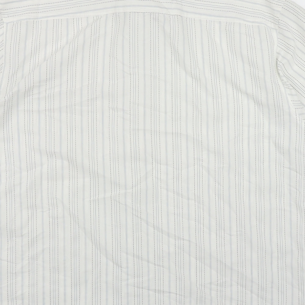 Taylor & Wright Mens White Striped Modal  Button-Up Size L Collared