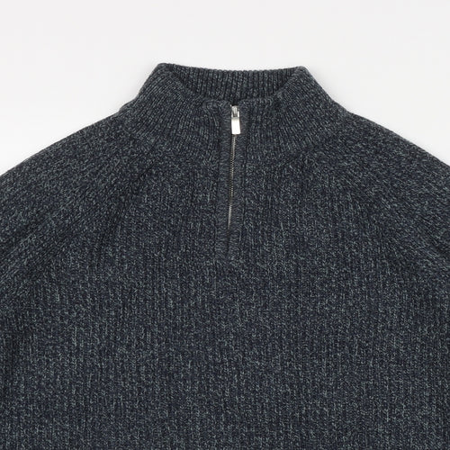 TU Mens Blue High Neck  Acrylic Pullover Jumper Size M