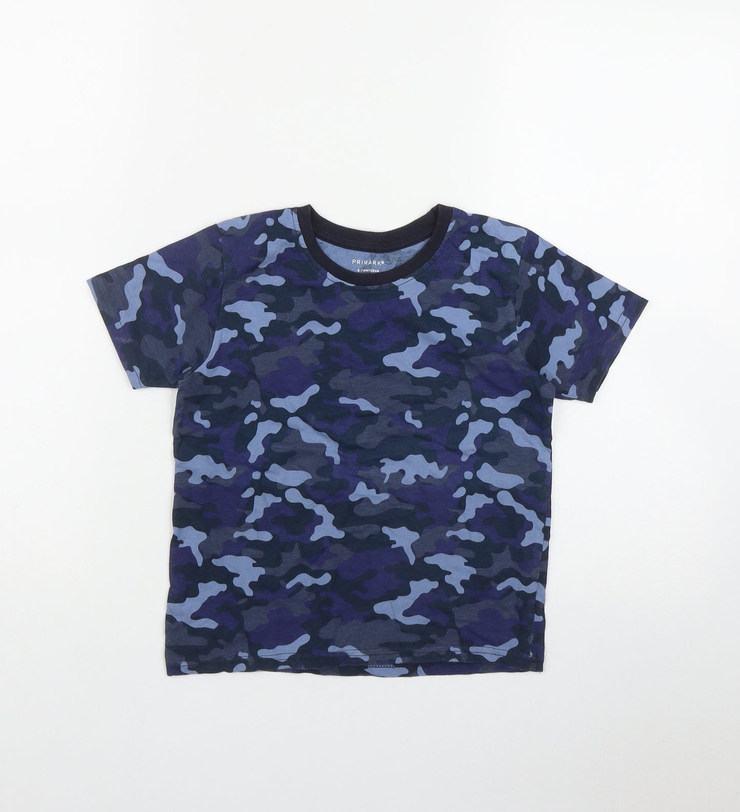 Primark Boys Blue Camouflage Cotton Basic T-Shirt Size 6-7 Years Round Neck