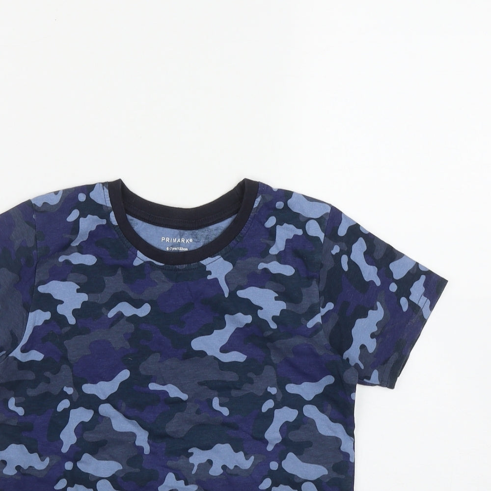 Primark Boys Blue Camouflage Cotton Basic T-Shirt Size 6-7 Years Round Neck