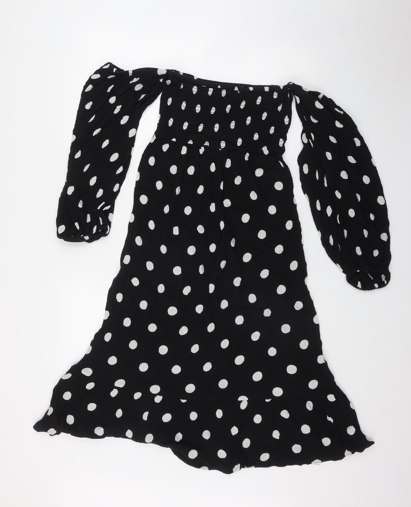 Accessorize Womens Black Polka Dot Viscose Fit & Flare  Size M  Off the Shoulder