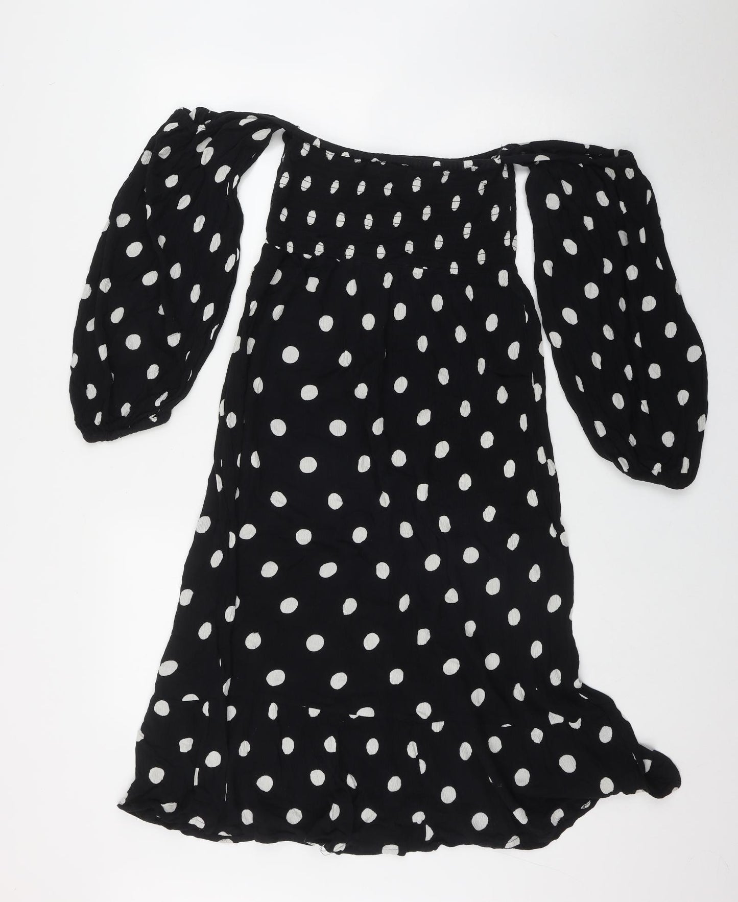 Accessorize Womens Black Polka Dot Viscose Fit & Flare  Size M  Off the Shoulder