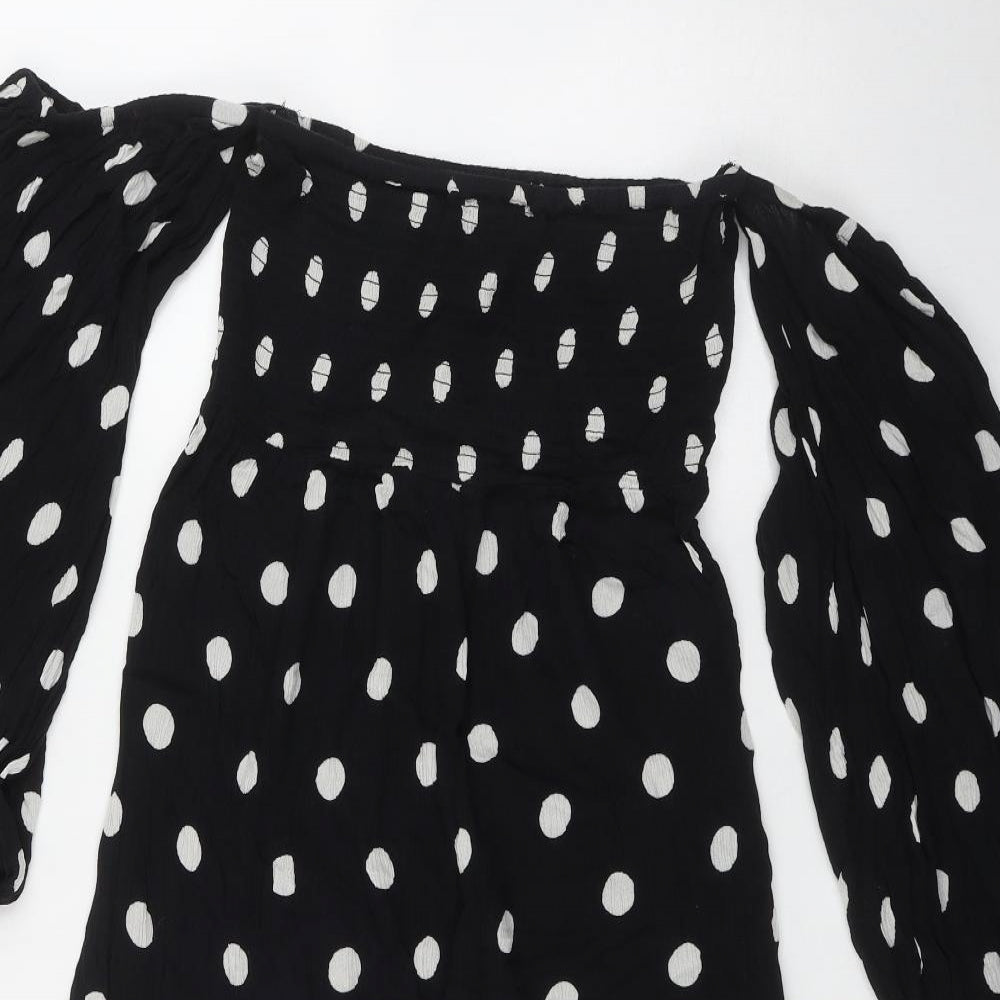Accessorize Womens Black Polka Dot Viscose Fit & Flare  Size M  Off the Shoulder