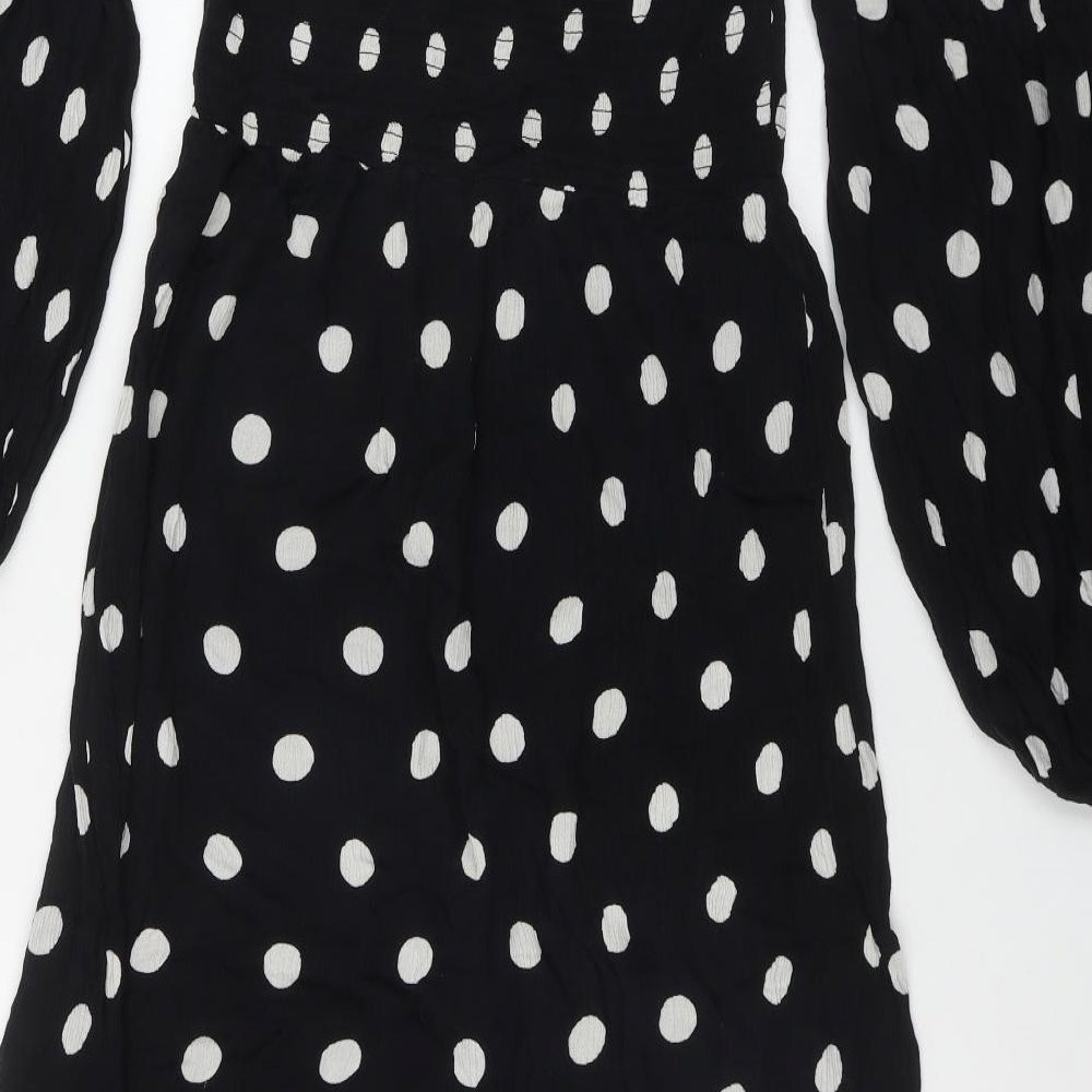 Accessorize Womens Black Polka Dot Viscose Fit & Flare  Size M  Off the Shoulder
