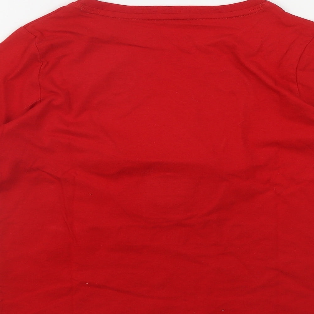 Primark Boys Red  Cotton Basic T-Shirt Size 7-8 Years Round Neck  - Christmas 'Team Santa'