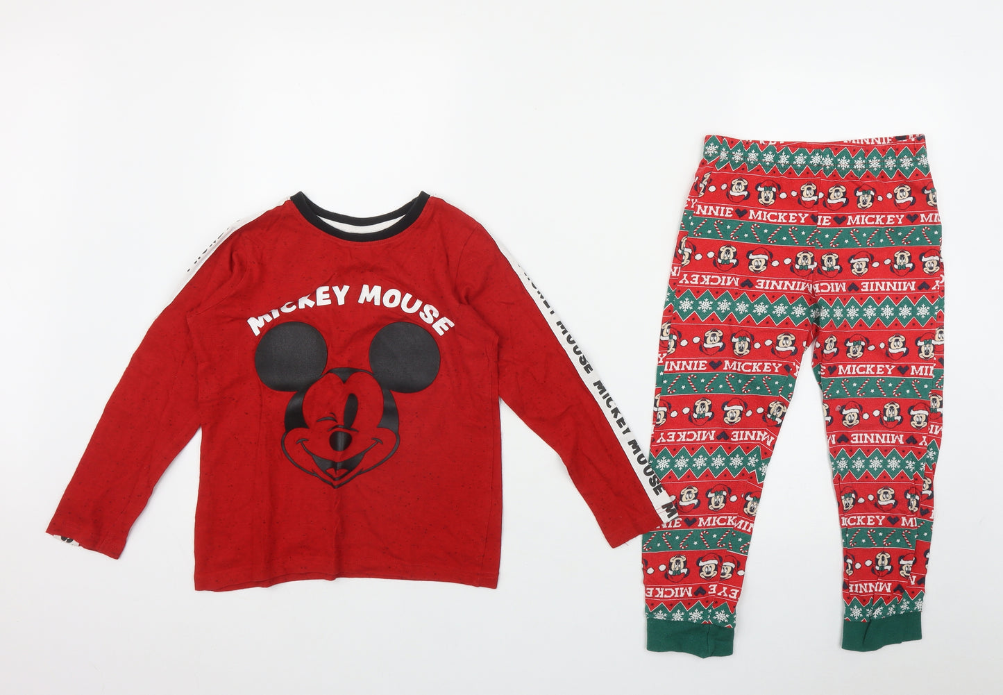 Primark Boys Red Fair Isle Cotton  Pyjama Set Size 6-7 Years   - Mickey Mouse