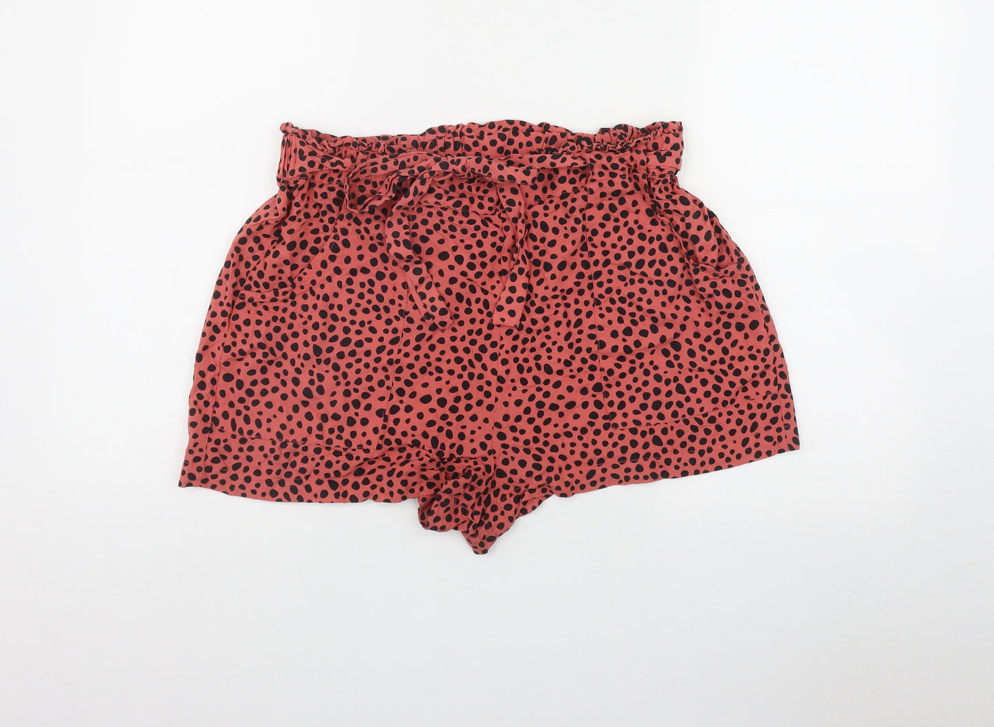 Primark Womens Pink Polka Dot Viscose Paperbag Shorts Size 16 L3 in Regular Tie