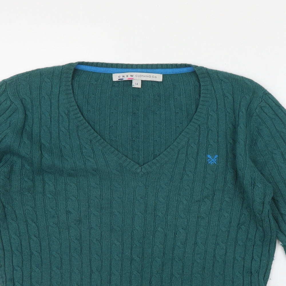 Crew Clothing Womens Green V-Neck  Cotton Pullover Jumper Size 14