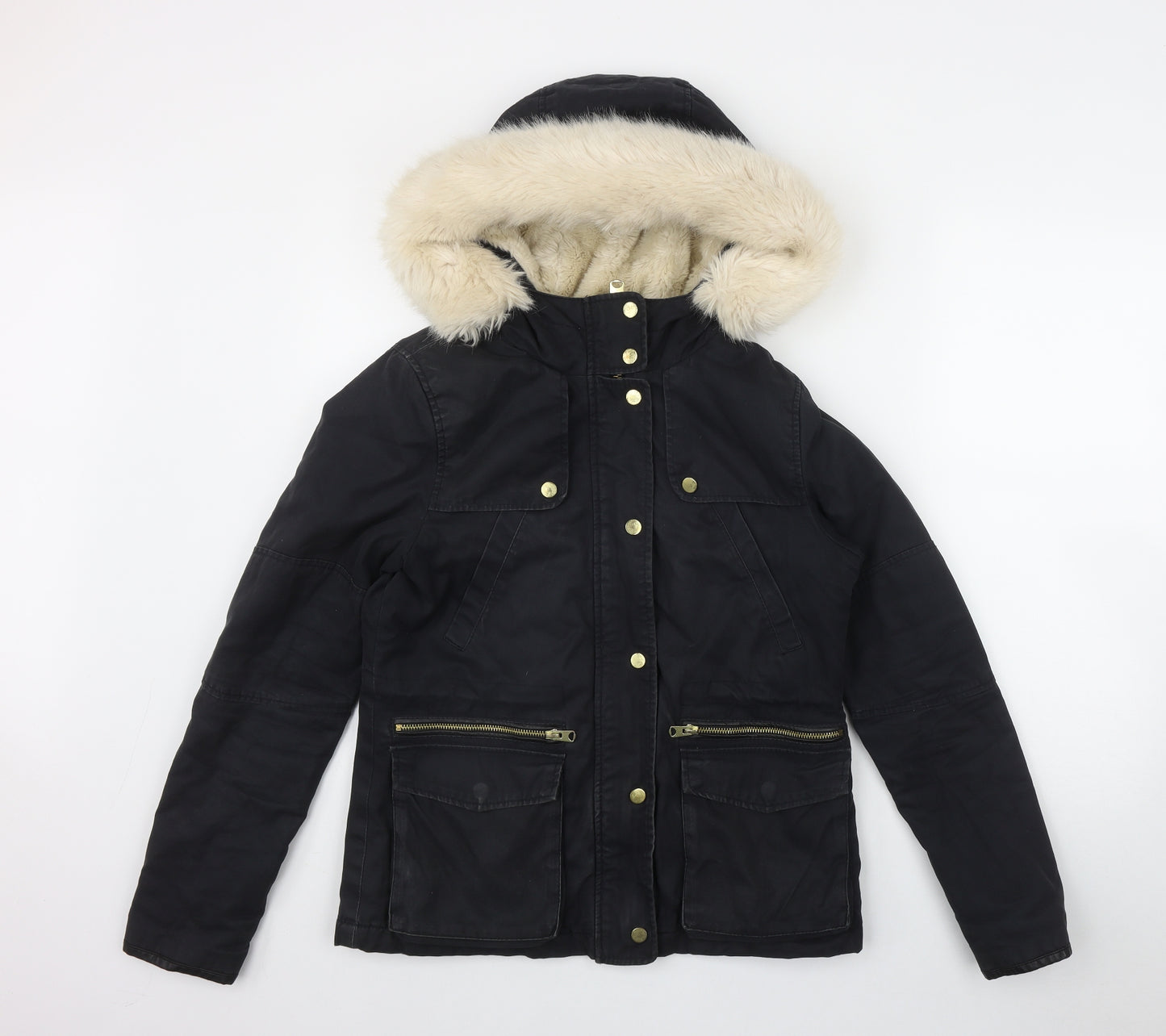 Topshop Womens Black   Parka Coat Size 8  Zip