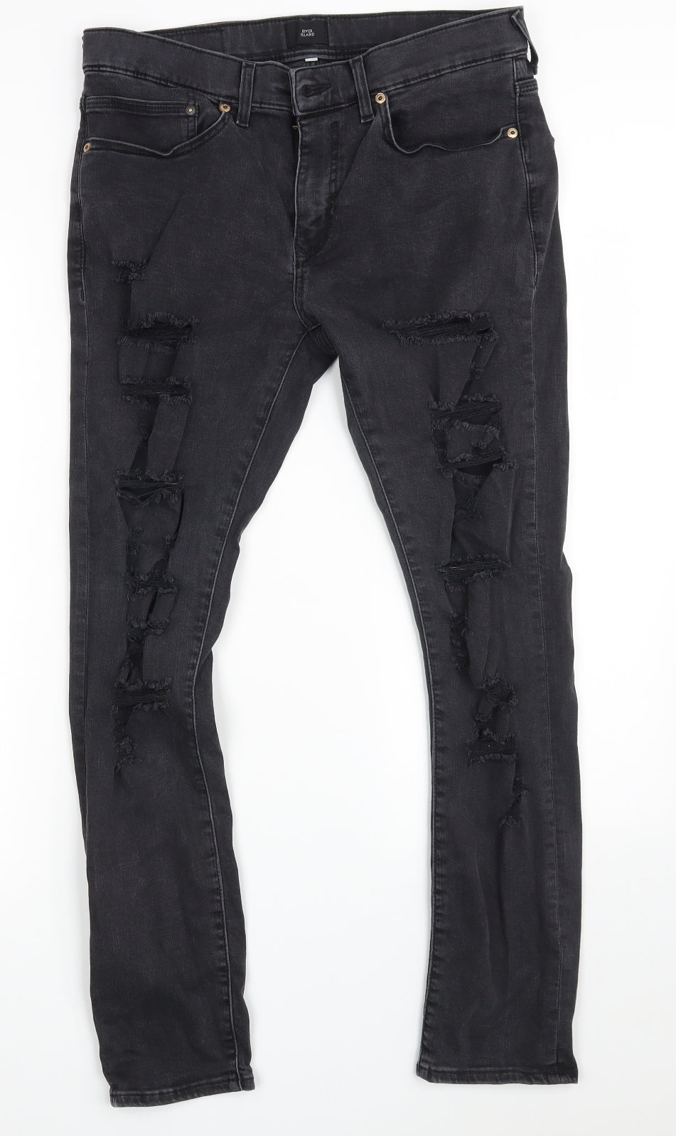 River Island Mens Black  Cotton Skinny Jeans Size 32 in L30 in Slim Zip