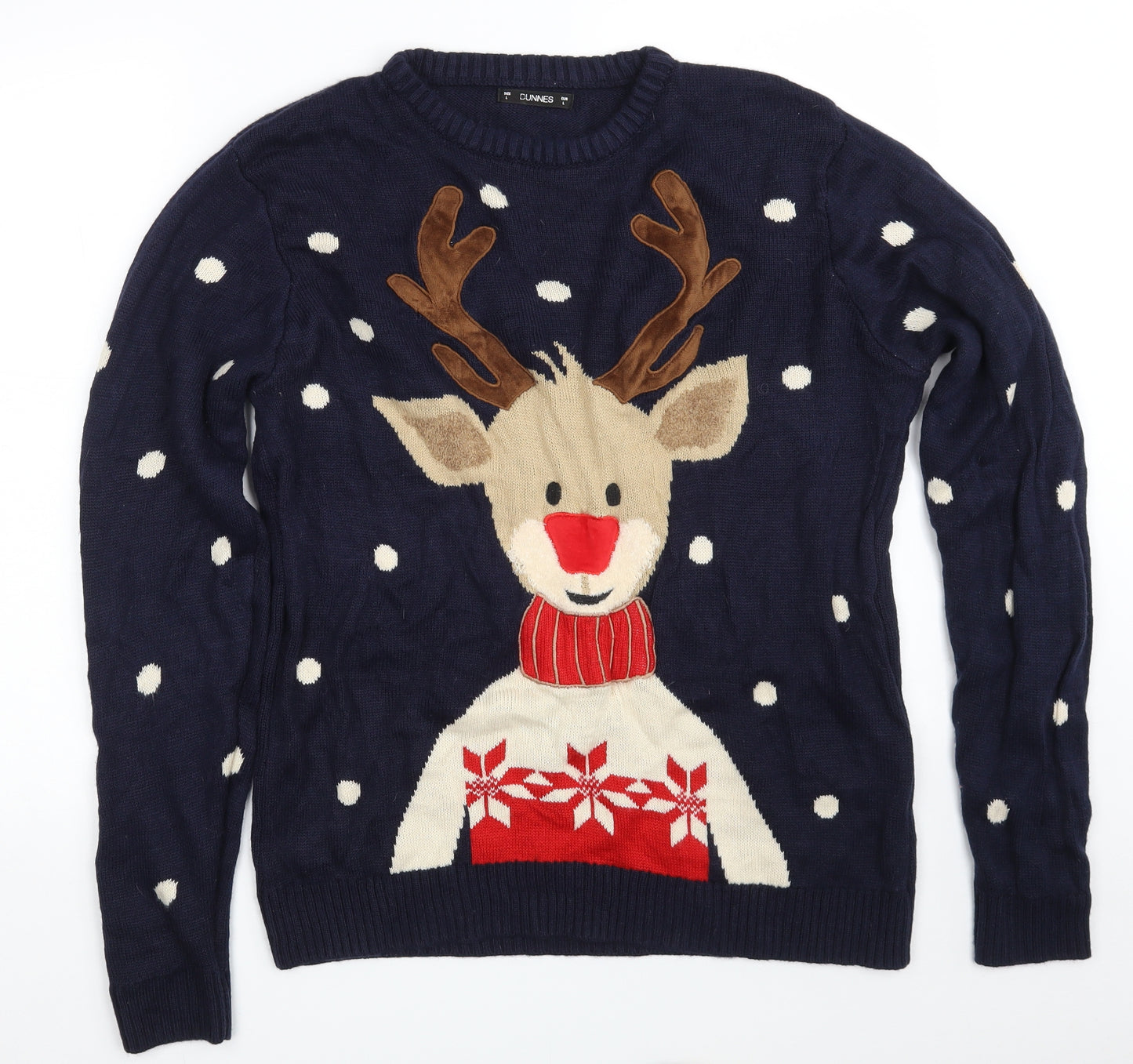 Dunnes Stores Mens Blue Crew Neck Polka Dot Acrylic Pullover Jumper Size L   - Christmas Jumper