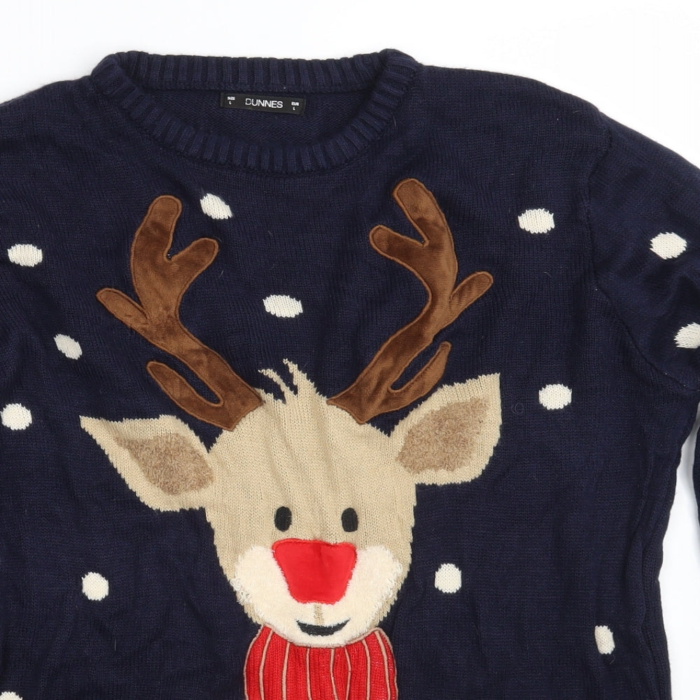 Dunnes Stores Mens Blue Crew Neck Polka Dot Acrylic Pullover Jumper Size L   - Christmas Jumper
