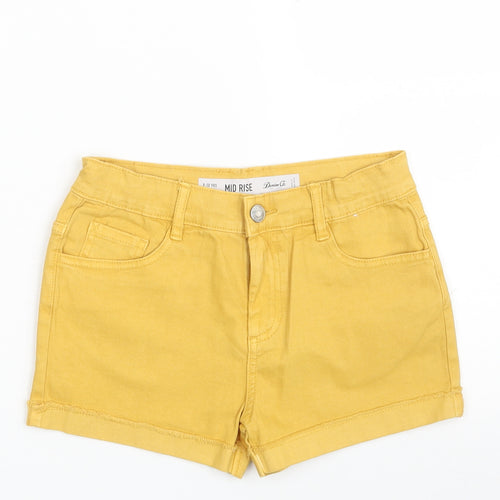 Denim & Co. Girls Yellow  Cotton Hot Pants Shorts Size 9-10 Years  Slim Zip