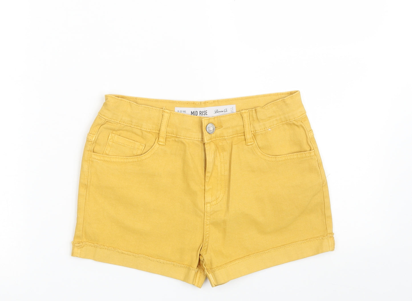 Denim & Co. Girls Yellow  Cotton Hot Pants Shorts Size 9-10 Years  Slim Zip