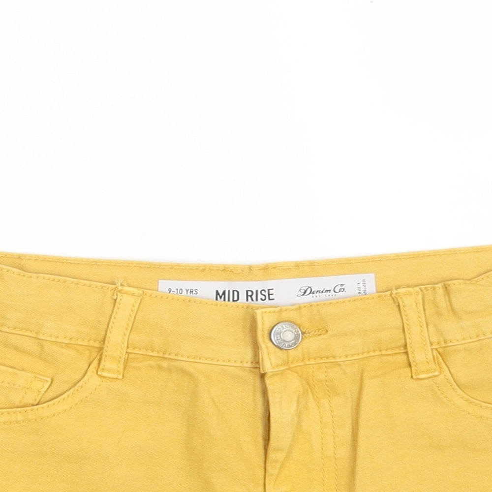 Denim & Co. Girls Yellow  Cotton Hot Pants Shorts Size 9-10 Years  Slim Zip