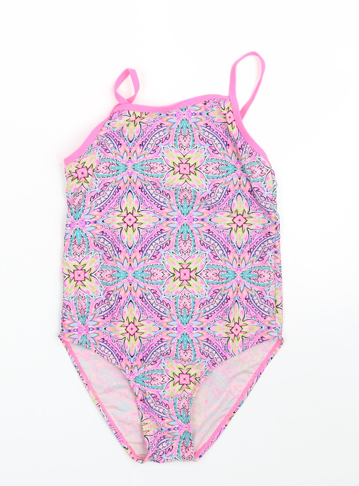 Dunnes Stores Girls Pink Geometric Polyamide Bodysuit One-Piece Size 10 Years