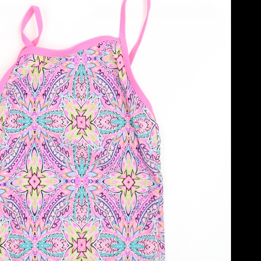 Dunnes Stores Girls Pink Geometric Polyamide Bodysuit One-Piece Size 10 Years