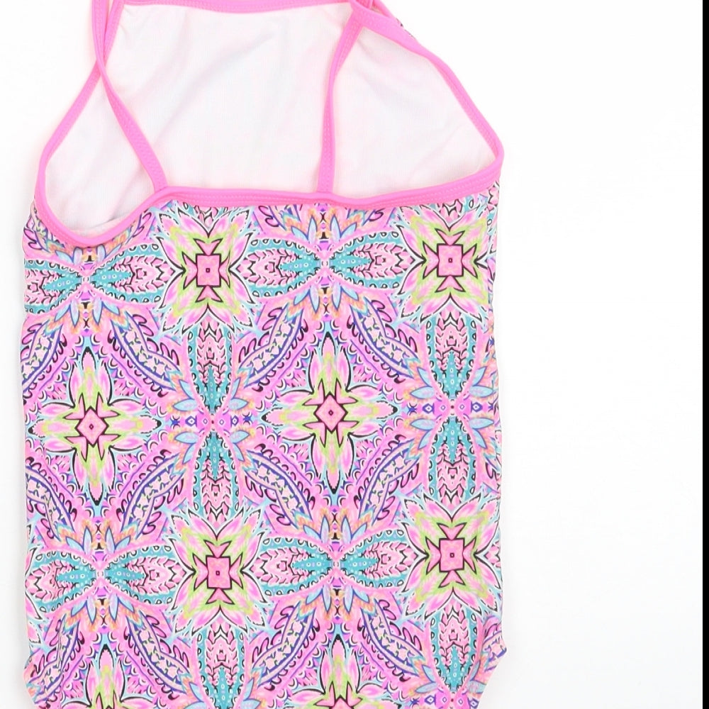 Dunnes Stores Girls Pink Geometric Polyamide Bodysuit One-Piece Size 10 Years