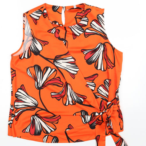 Principles Womens Orange Floral Polyester Basic Blouse Size 16 Scoop Neck - Tie