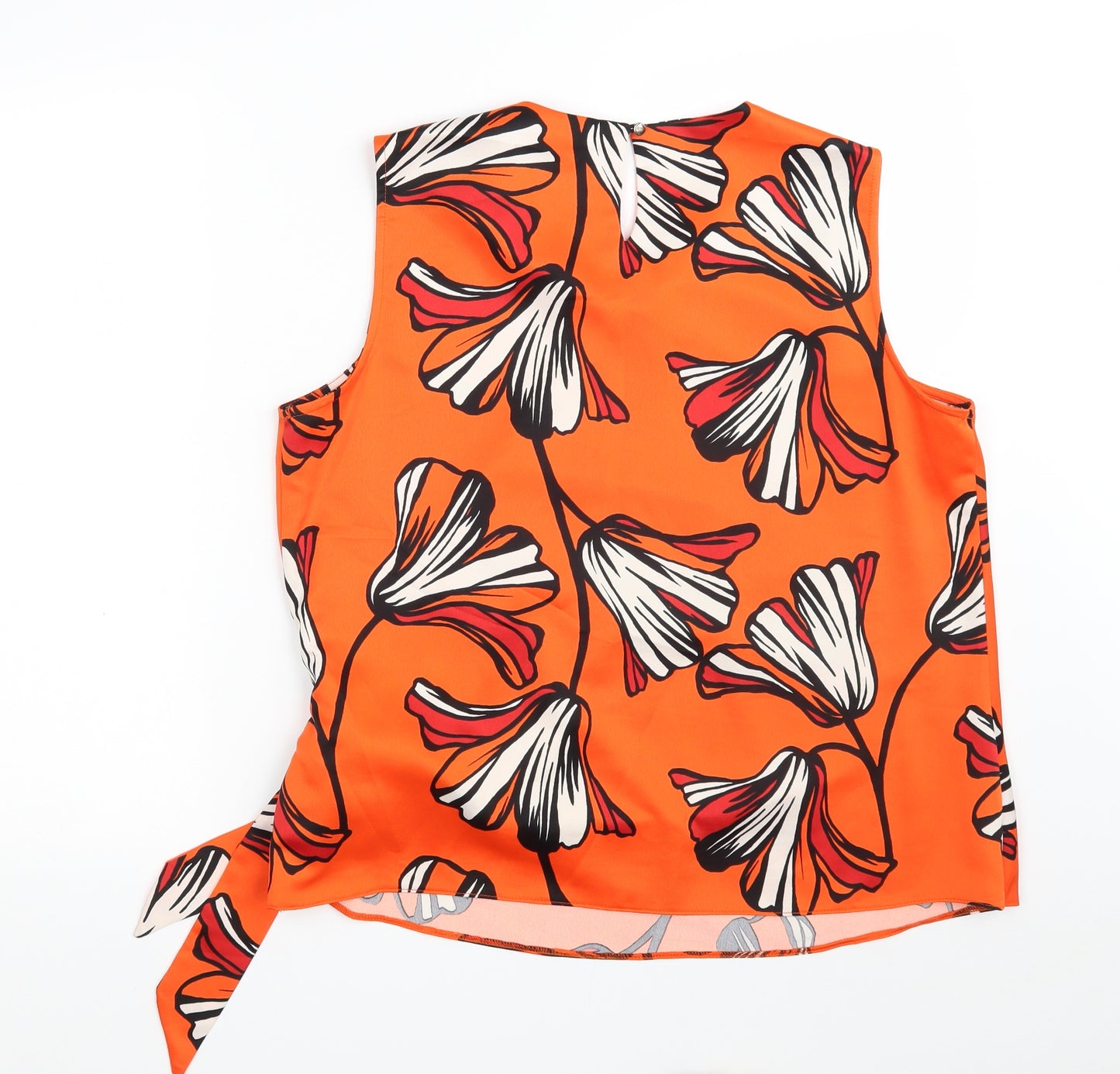 Principles Womens Orange Floral Polyester Basic Blouse Size 16 Scoop Neck - Tie