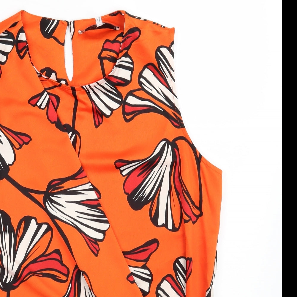 Principles Womens Orange Floral Polyester Basic Blouse Size 16 Scoop Neck - Tie