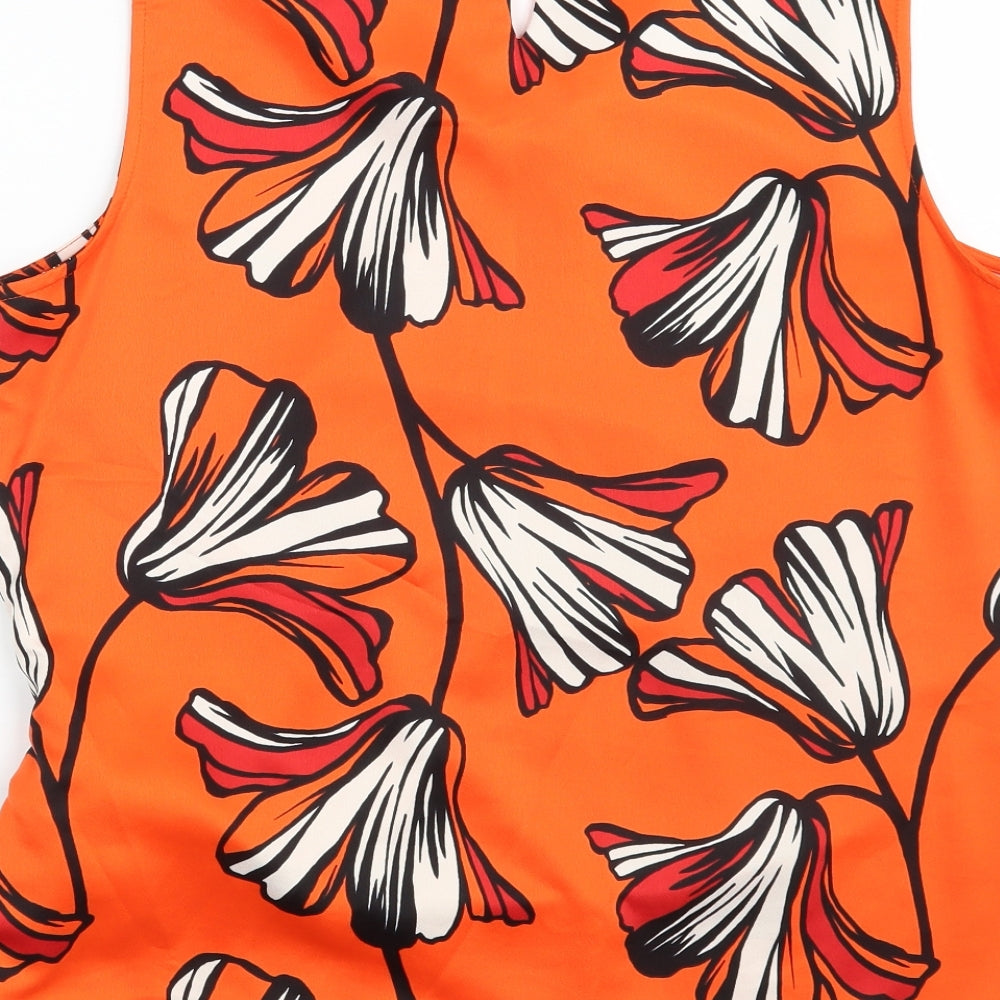 Principles Womens Orange Floral Polyester Basic Blouse Size 16 Scoop Neck - Tie