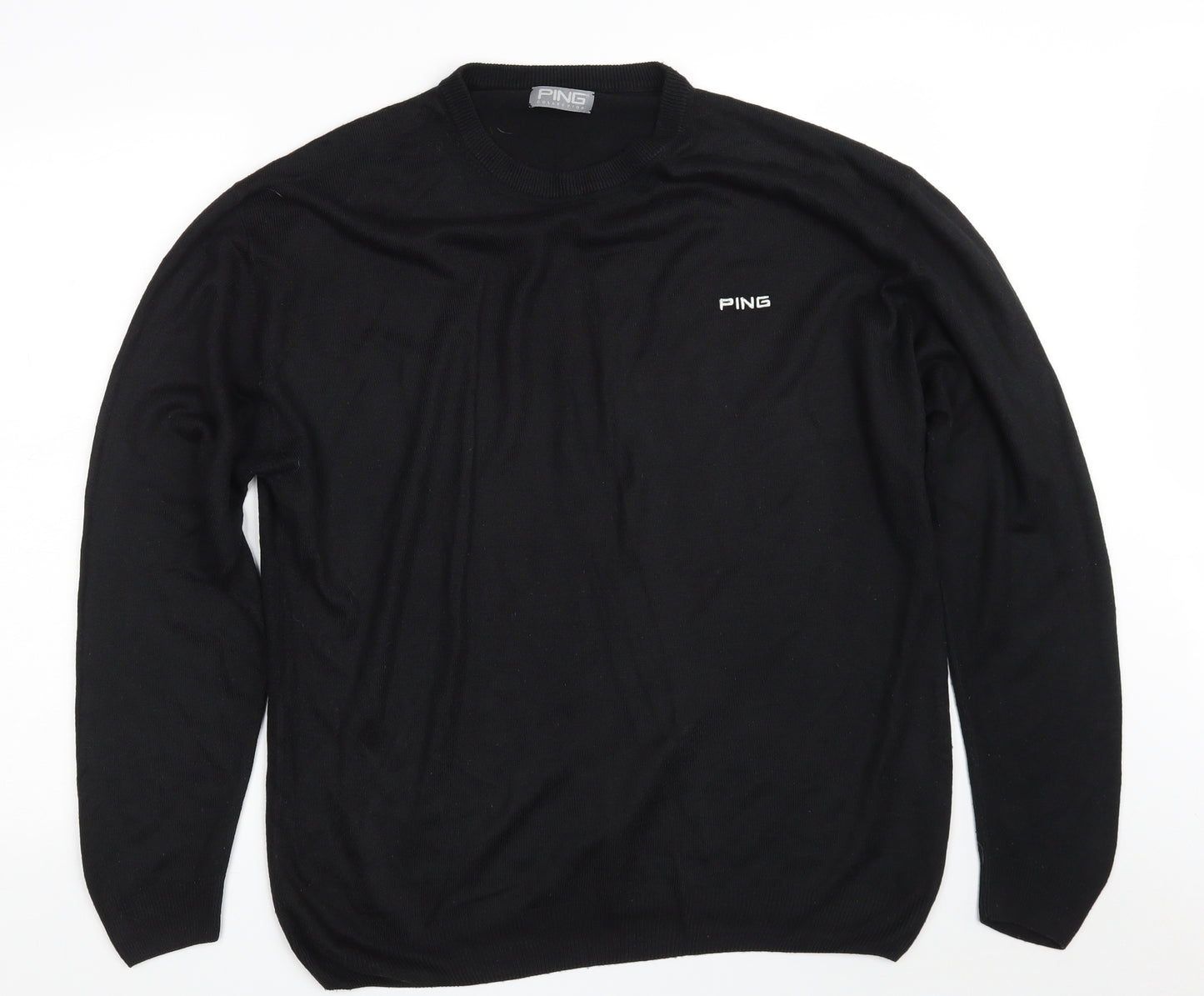 Ping Mens Black Crew Neck  Acrylic Pullover Jumper Size L