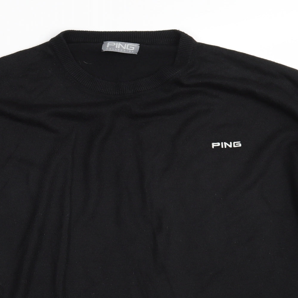 Ping Mens Black Crew Neck  Acrylic Pullover Jumper Size L