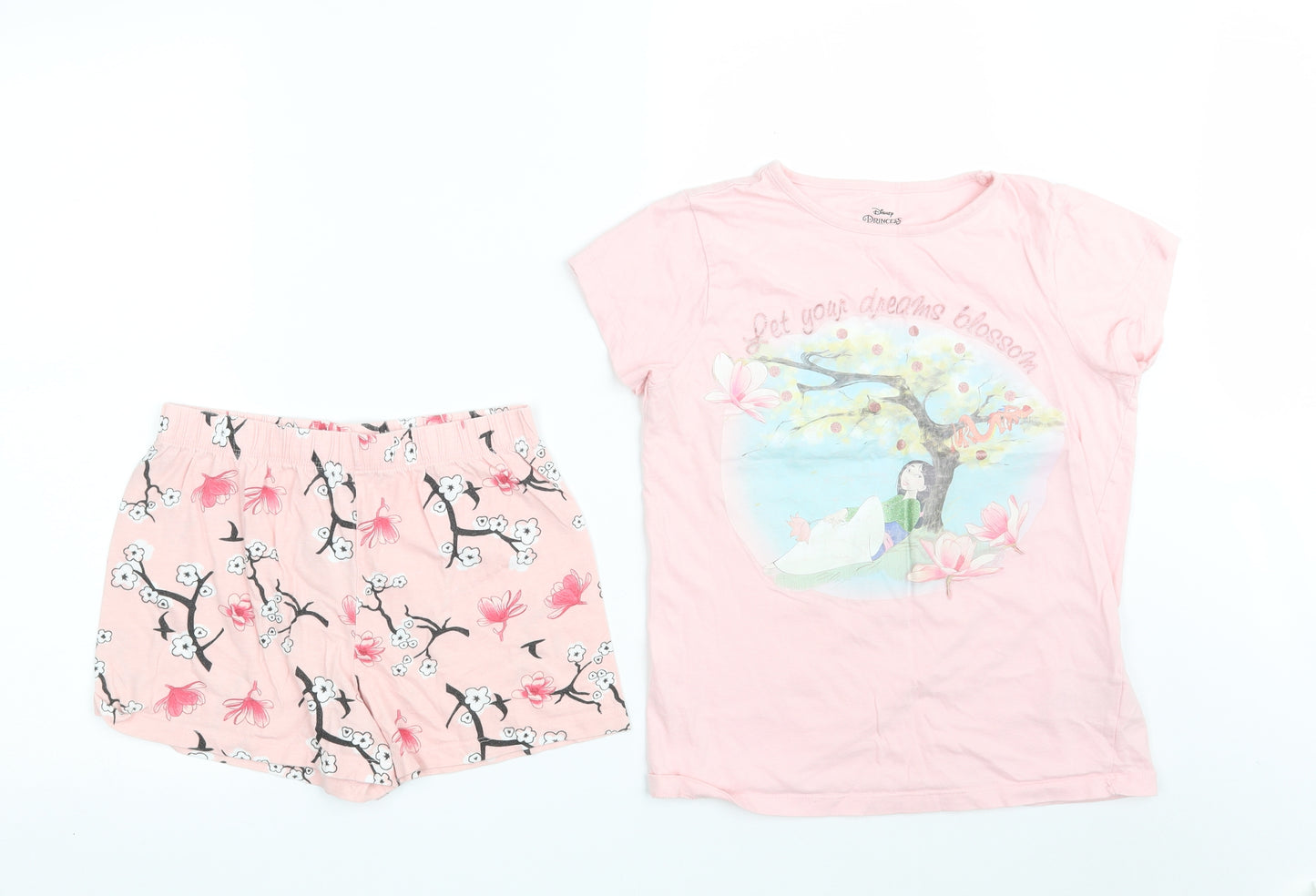 Primark Girls Pink Solid 100% Cotton Top Pyjama Set Size 9-10 Years   - Mulan