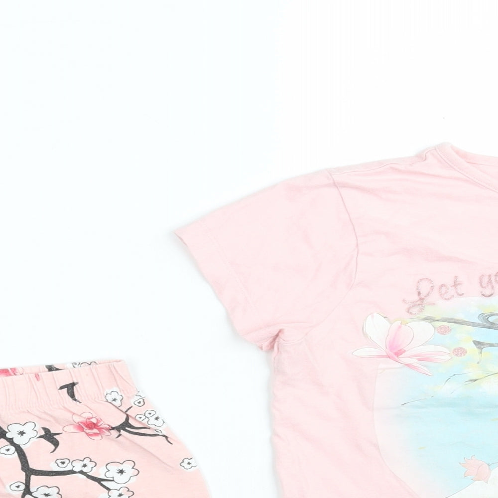 Primark Girls Pink Solid 100% Cotton Top Pyjama Set Size 9-10 Years   - Mulan