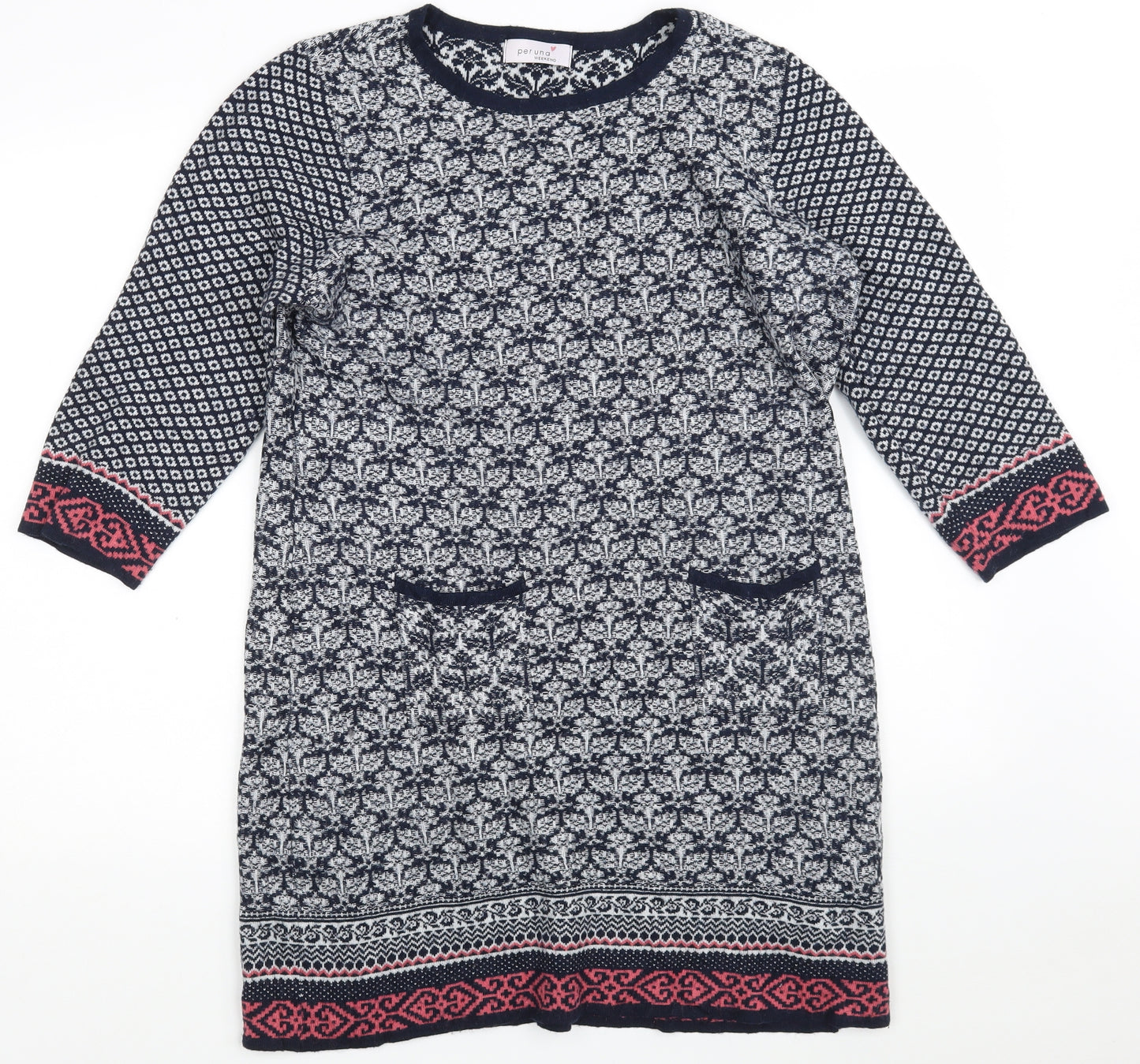 Marks and Spencer Womens Blue Geometric Viscose Jumper Dress  Size 16  Round Neck