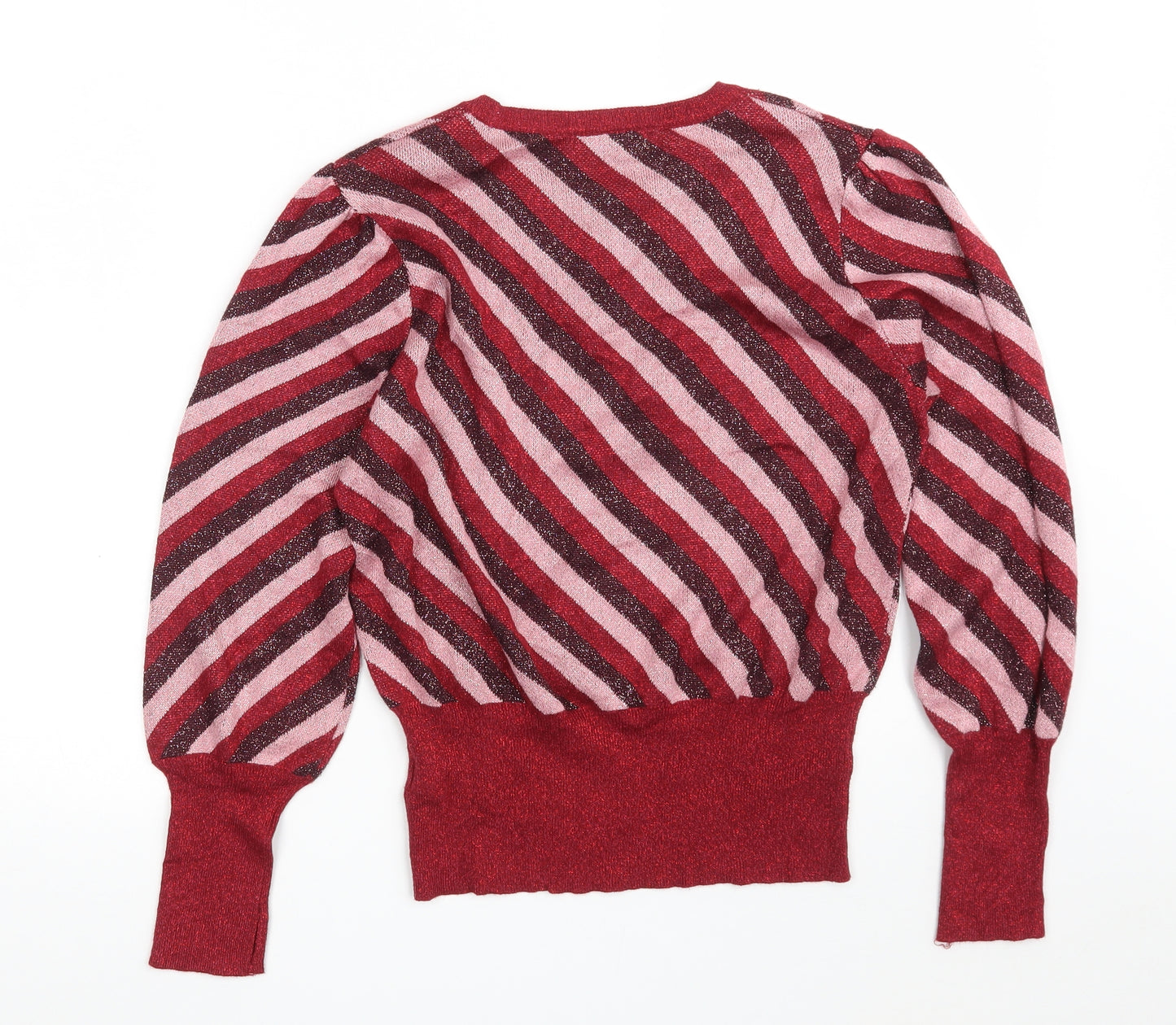Marks and Spencer Womens Red Crew Neck Striped Viscose Pullover Jumper Size 14