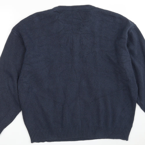 Carson Mens Blue V-Neck Striped Acrylic Pullover Jumper Size 2XL