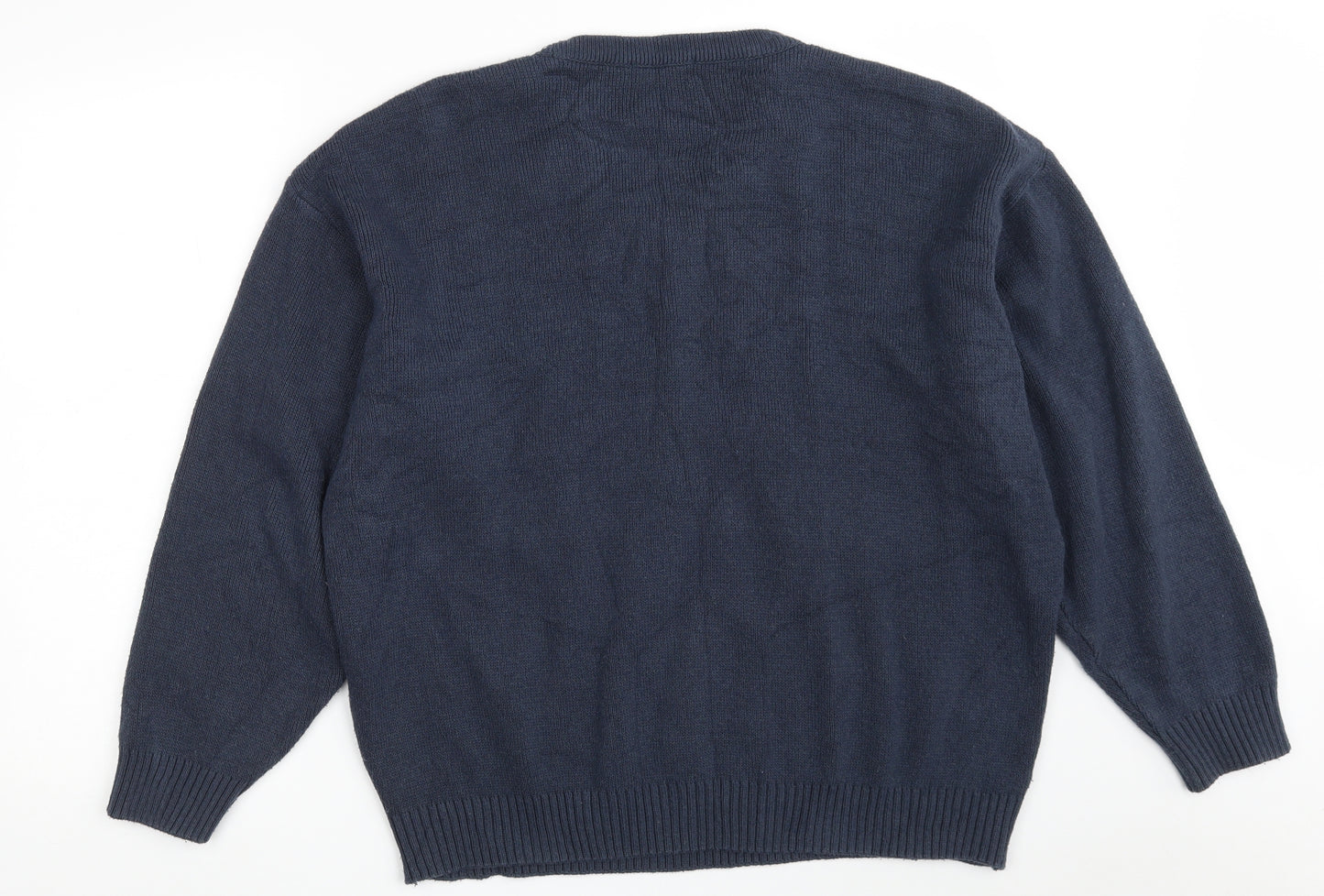 Carson Mens Blue V-Neck Striped Acrylic Pullover Jumper Size 2XL