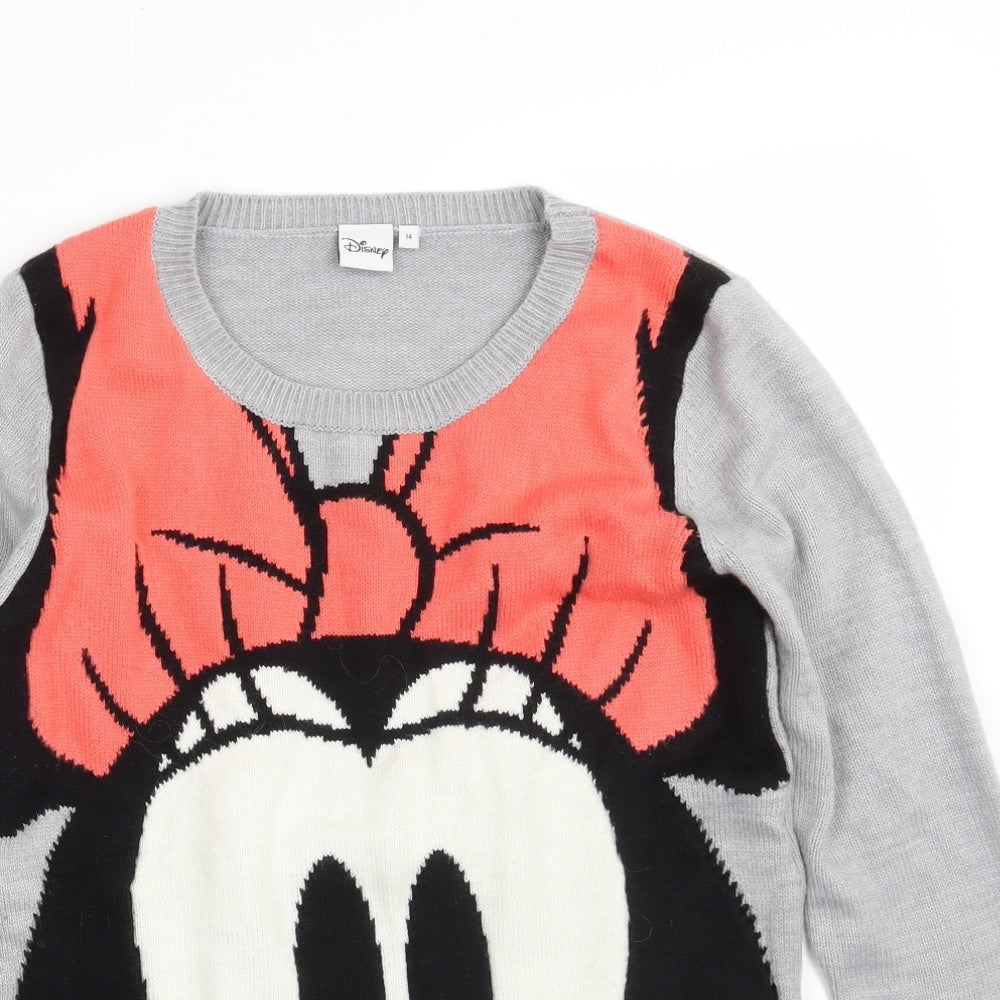Peacocks Womens Grey Boat Neck  Acrylic Pullover Jumper Size 14   - Minnie Mouse