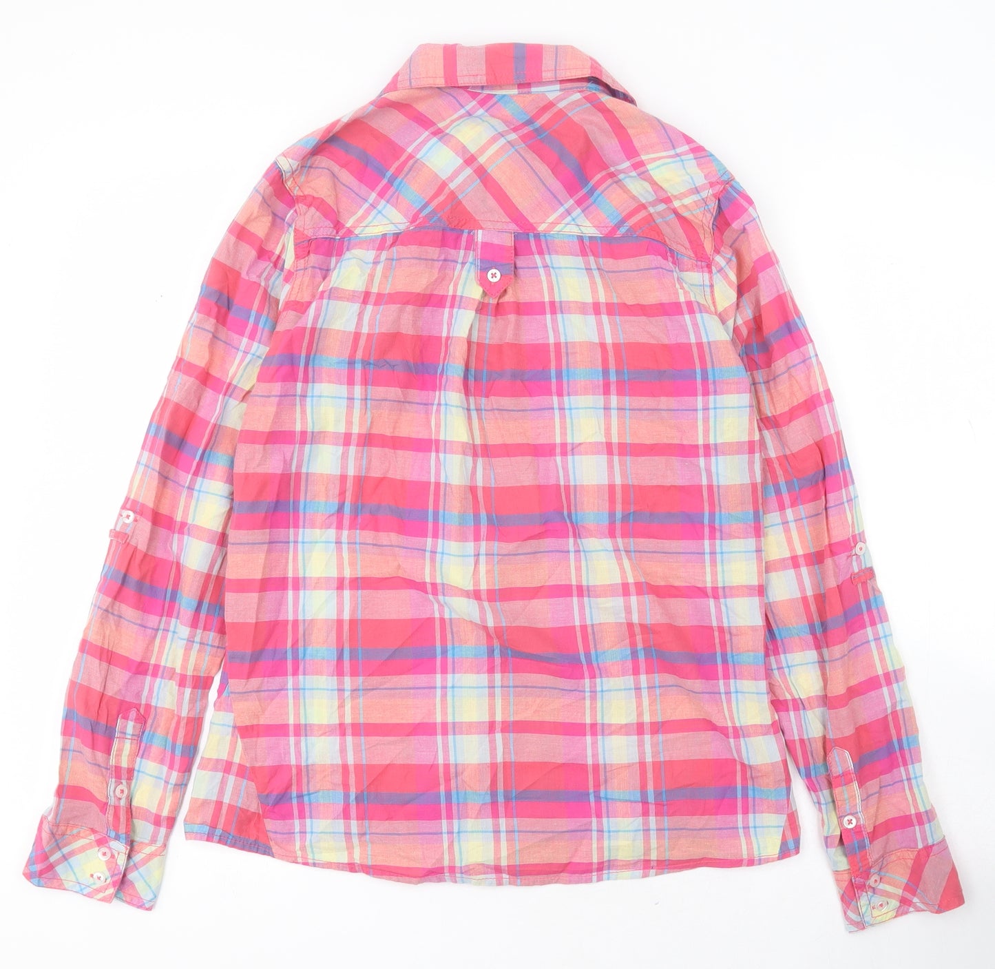 Dunnes Womens Multicoloured Check 100% Cotton Basic Button-Up Size 12 Collared