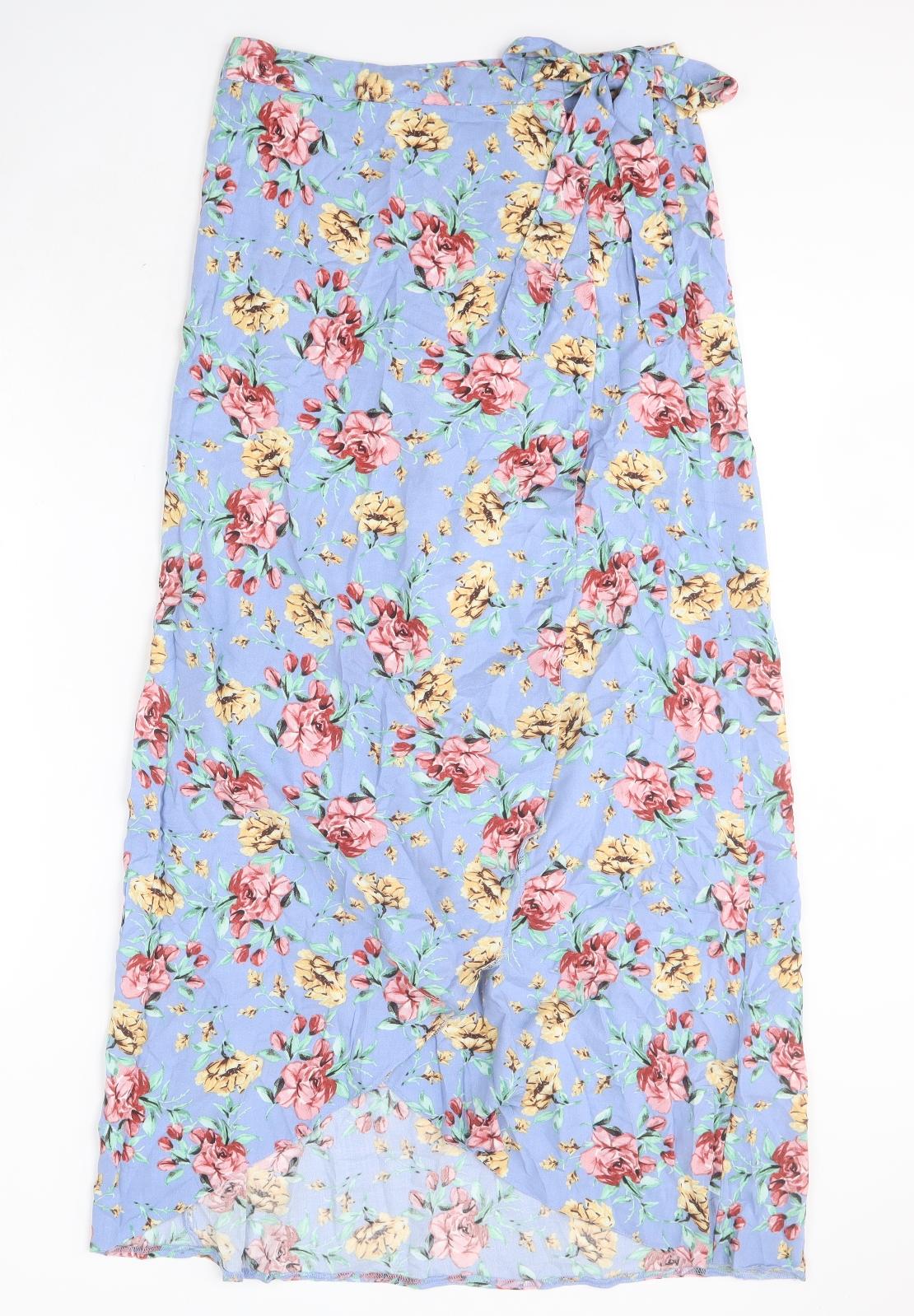 New Look Womens Multicoloured Floral Viscose Wrap Skirt Size 10   Tie
