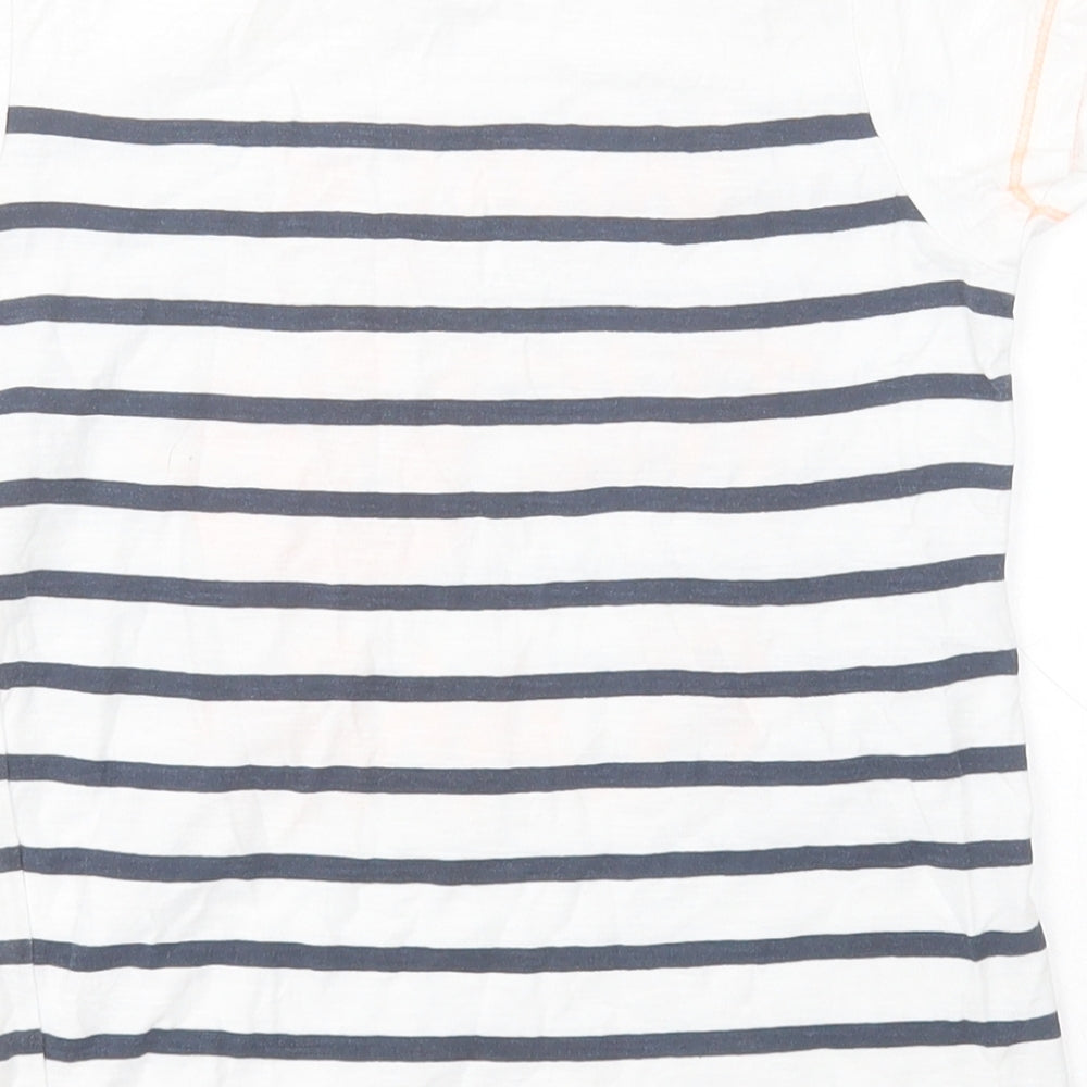 Matalan Boys White Striped Cotton Basic Polo Size 5-6 Years Round Neck Pullover - Pirate