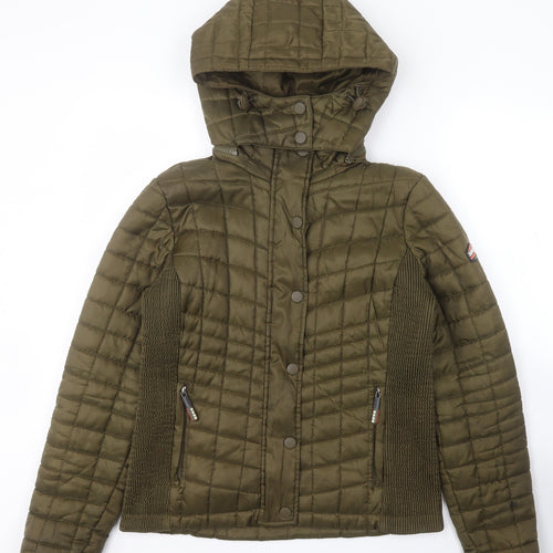 Superdry Womens Green   Quilted Coat Size L  Zip