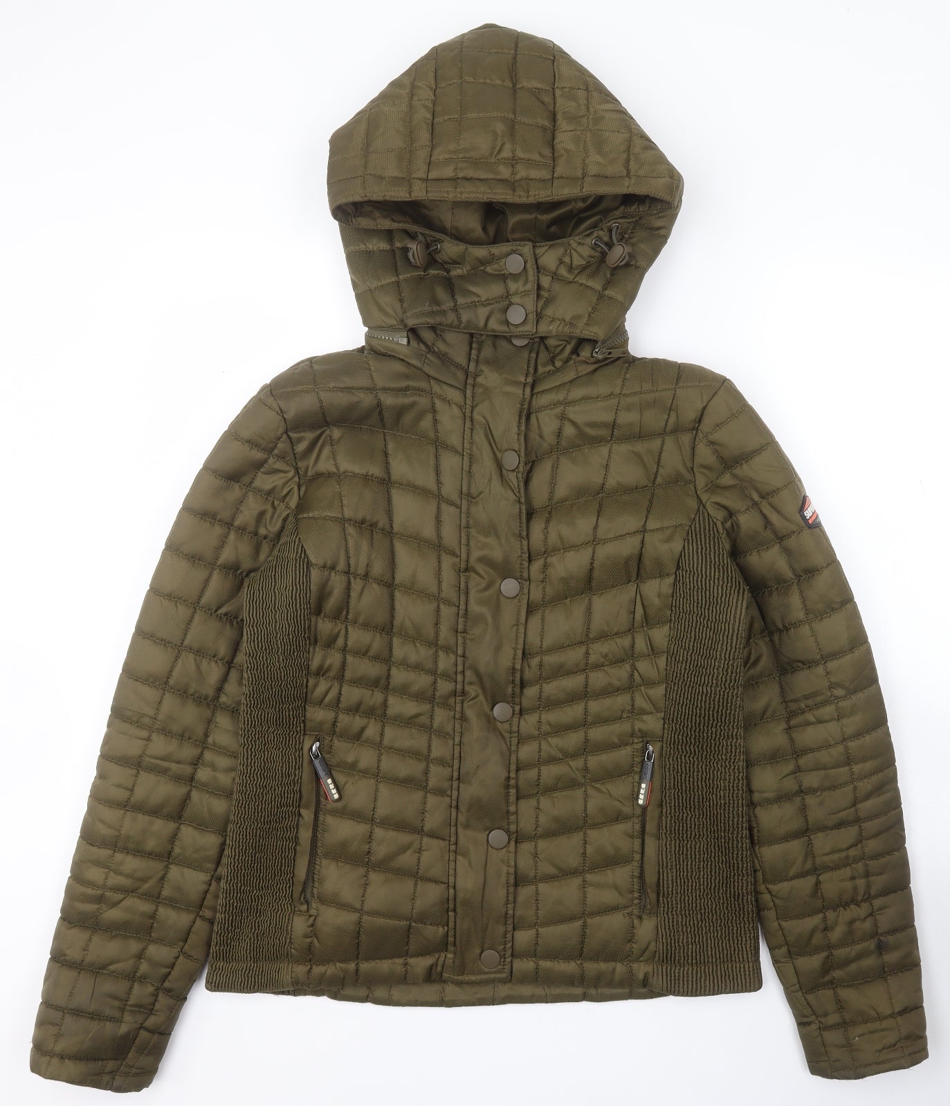 Superdry Womens Green   Quilted Coat Size L  Zip