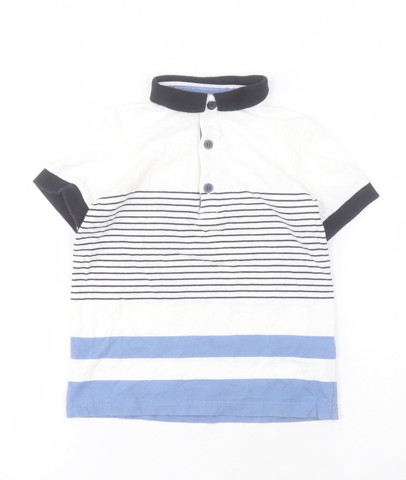 NEXT Boys White Striped Cotton Basic Polo Size 4 Years Collared Button