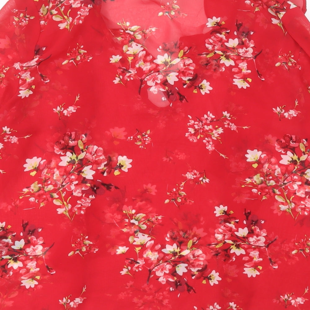 H&M Womens Red Floral Polyester Basic Blouse Size 16 V-Neck