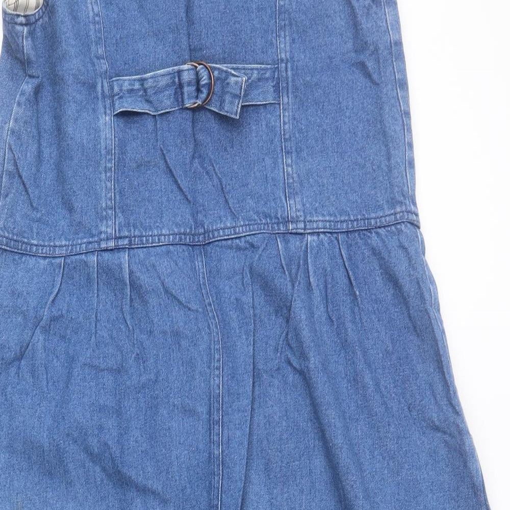 BHS Womens Blue  Cotton Pinafore/Dungaree Dress  Size 14  V-Neck Button