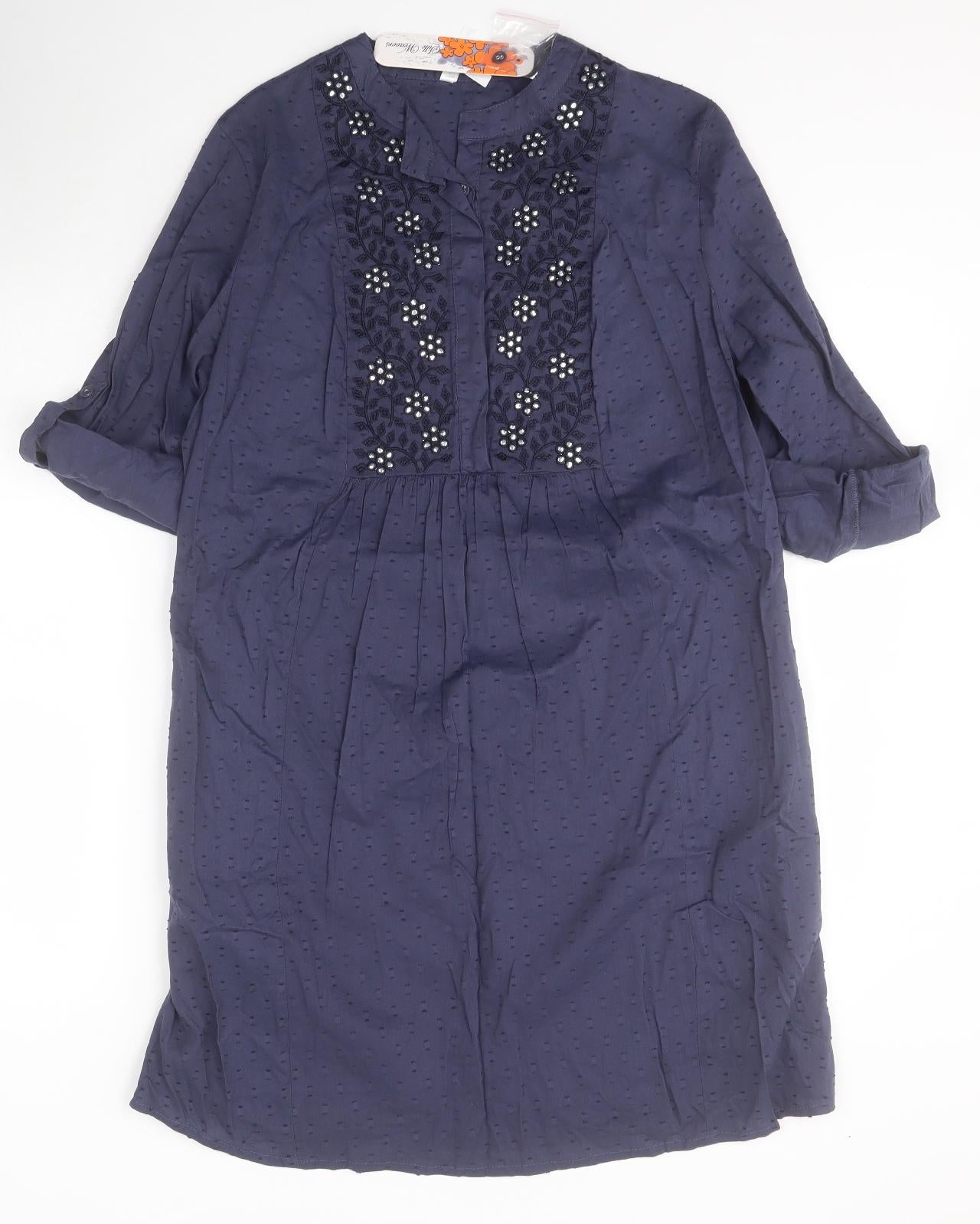 Silk Weavers Womens Blue  100% Cotton A-Line  Size L  Round Neck Button