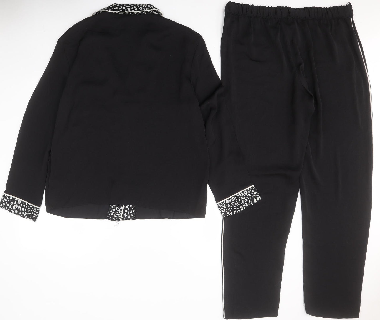 Marks and Spencer Womens Black Solid Polyester Top Pyjama Set Size 12  Button