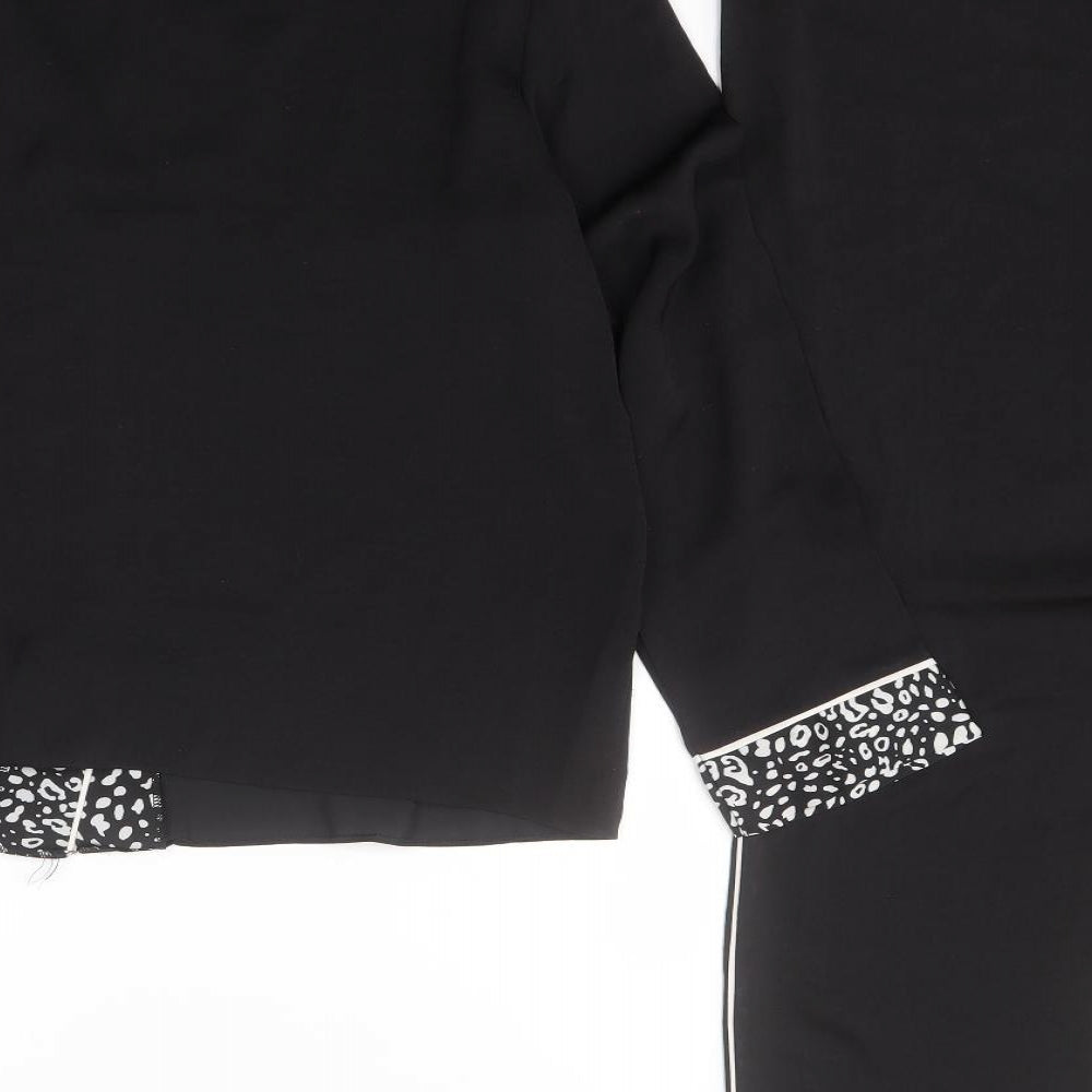 Marks and Spencer Womens Black Solid Polyester Top Pyjama Set Size 12  Button