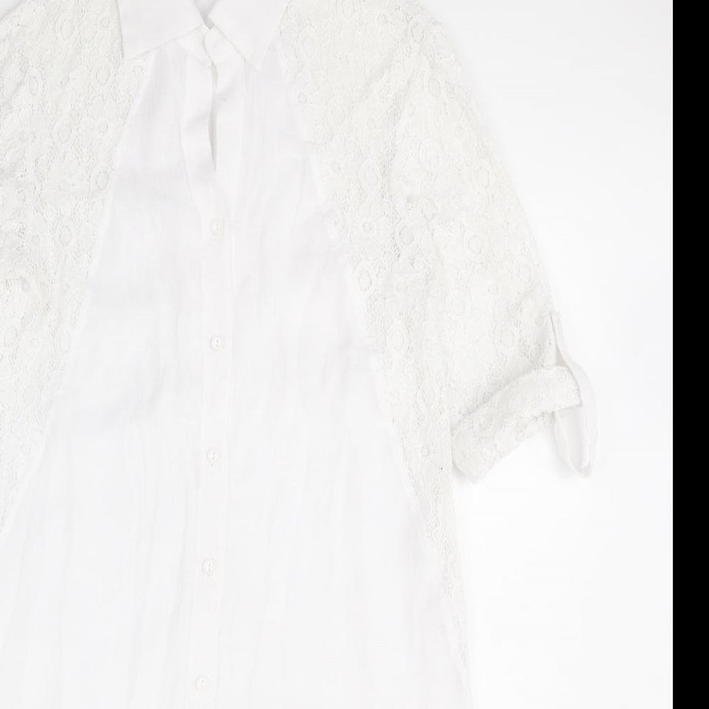 Haani Womens White  Polyester Shirt Dress  Size L  Collared Button
